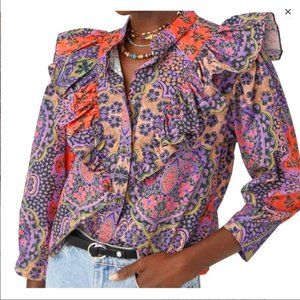 NWT Xirena Callie Top in Black Opal Ruffle Button Front Blouse Size XL